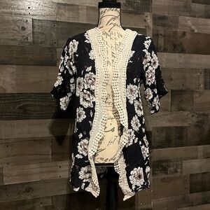 Charlotte Russe Floral Kimono with Crochet Trim